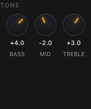 Bass, Mid and Treble tone knobs
